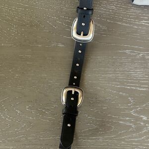 VINTAGE 1996 Black Faux Leather Western Belt Silver-toned buckles Studs Size S